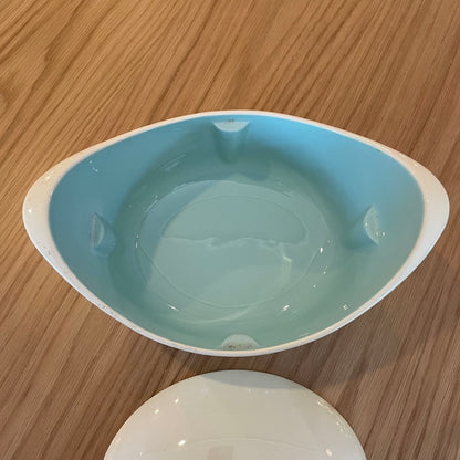 Vintage Oval Casserole with Lid with Finial & Blue Flower