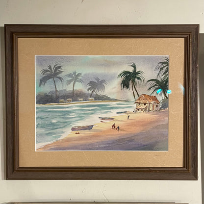 Tropical Beach with Boats and Villagers Art ART