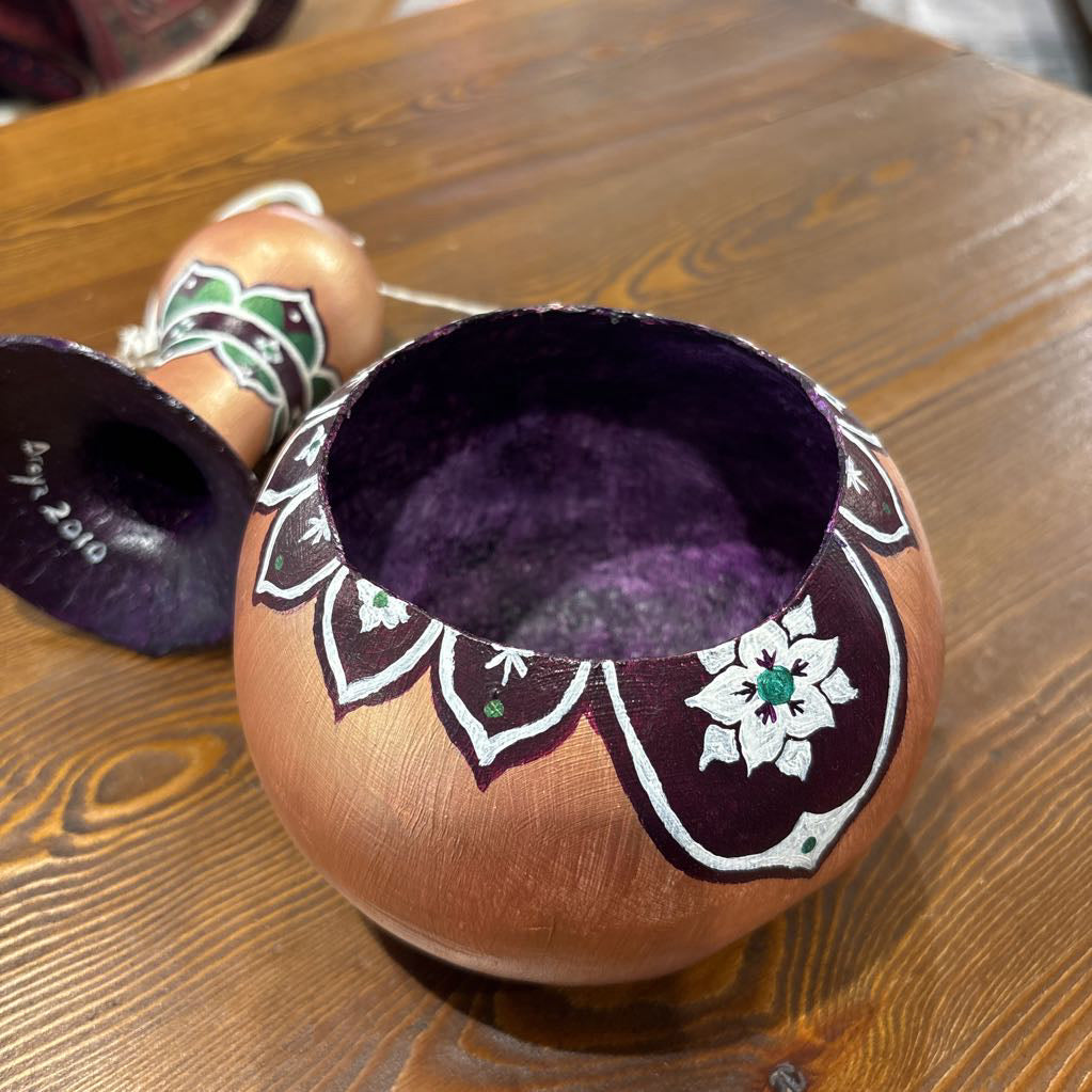 Painted Gourd W/Lotus Motif