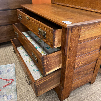 Antique Oak Three Drawer Chest with Tilting Carved Mirror C HIGHBOYS