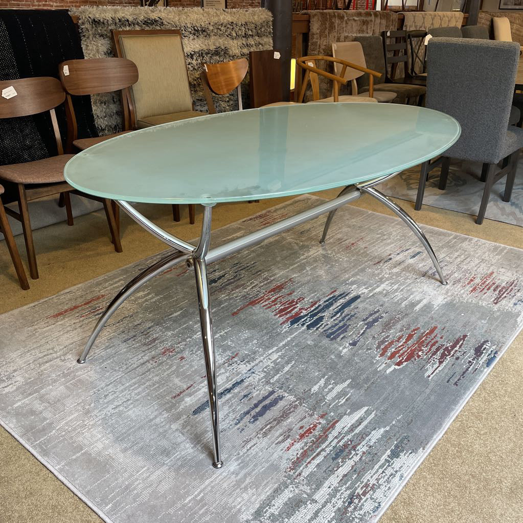 Chrome Base Oval Glass Top Dining Table C DINING TABLES