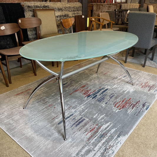Chrome Base Oval Glass Top Dining Table C DINING TABLES