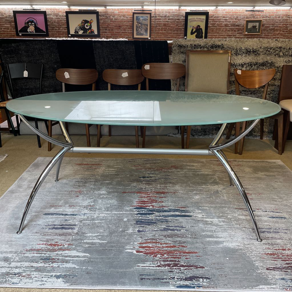 Chrome Base Oval Glass Top Dining Table C DINING TABLES