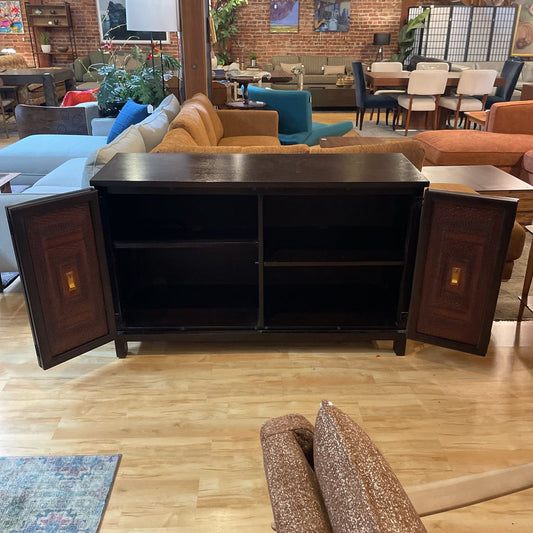 Dark Wood w Red & Orange Design Accordian Door Sideboard C SIDEBOARDS