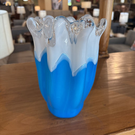Artisan Made Blue & White Glass Vase SMALLS