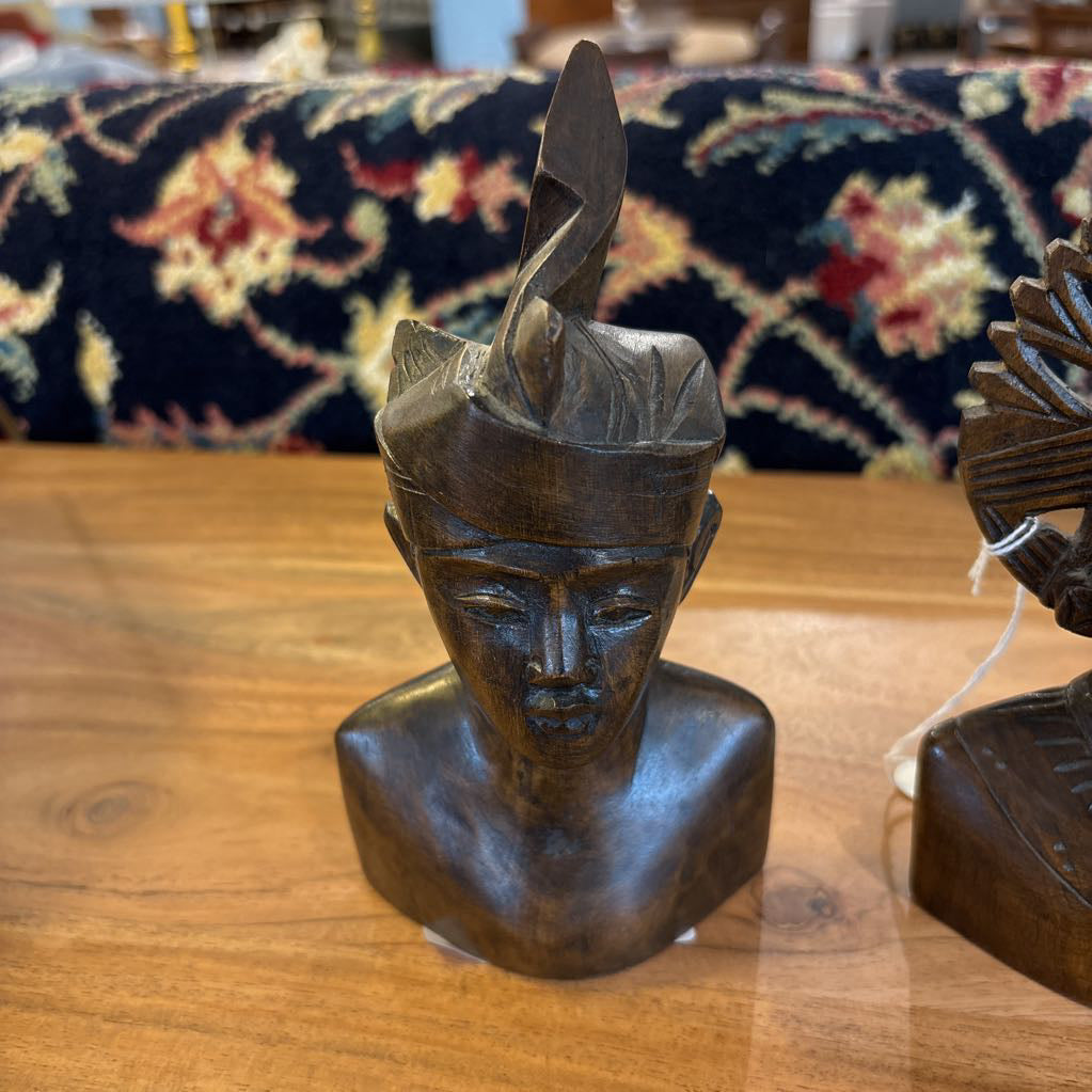 2PC Vintage Teakwood Carved Bali Male & Female Bust SMALLS