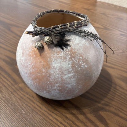 Handmade Basket Gourd w/ Vintage African Beads