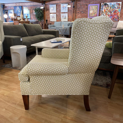 Yellow & Cream Triangle Pattern Wingback Accent Chair U ACCENT CHAIRS