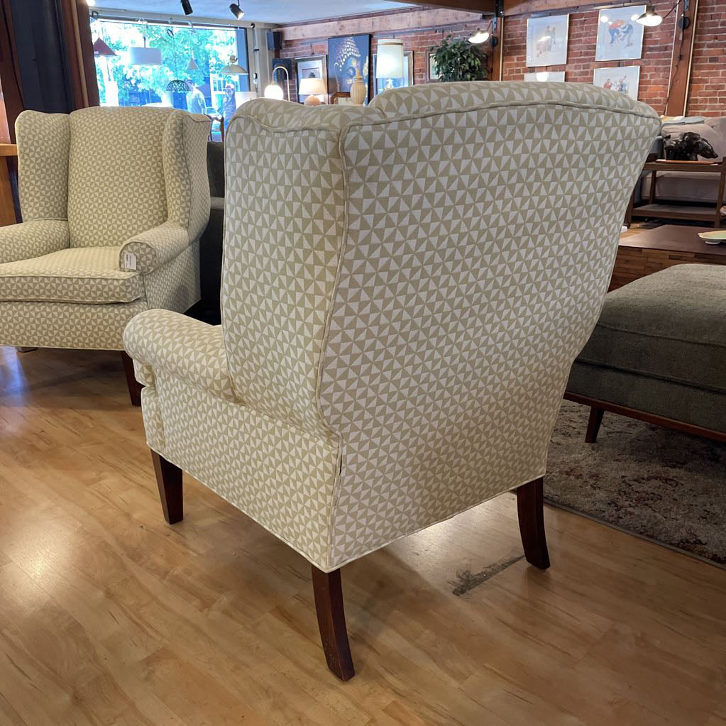 Yellow & Cream Triangle Pattern Wingback Accent Chair U ACCENT CHAIRS