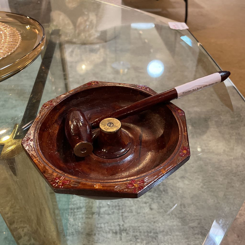 Wooden Nut Bowl with Mallet