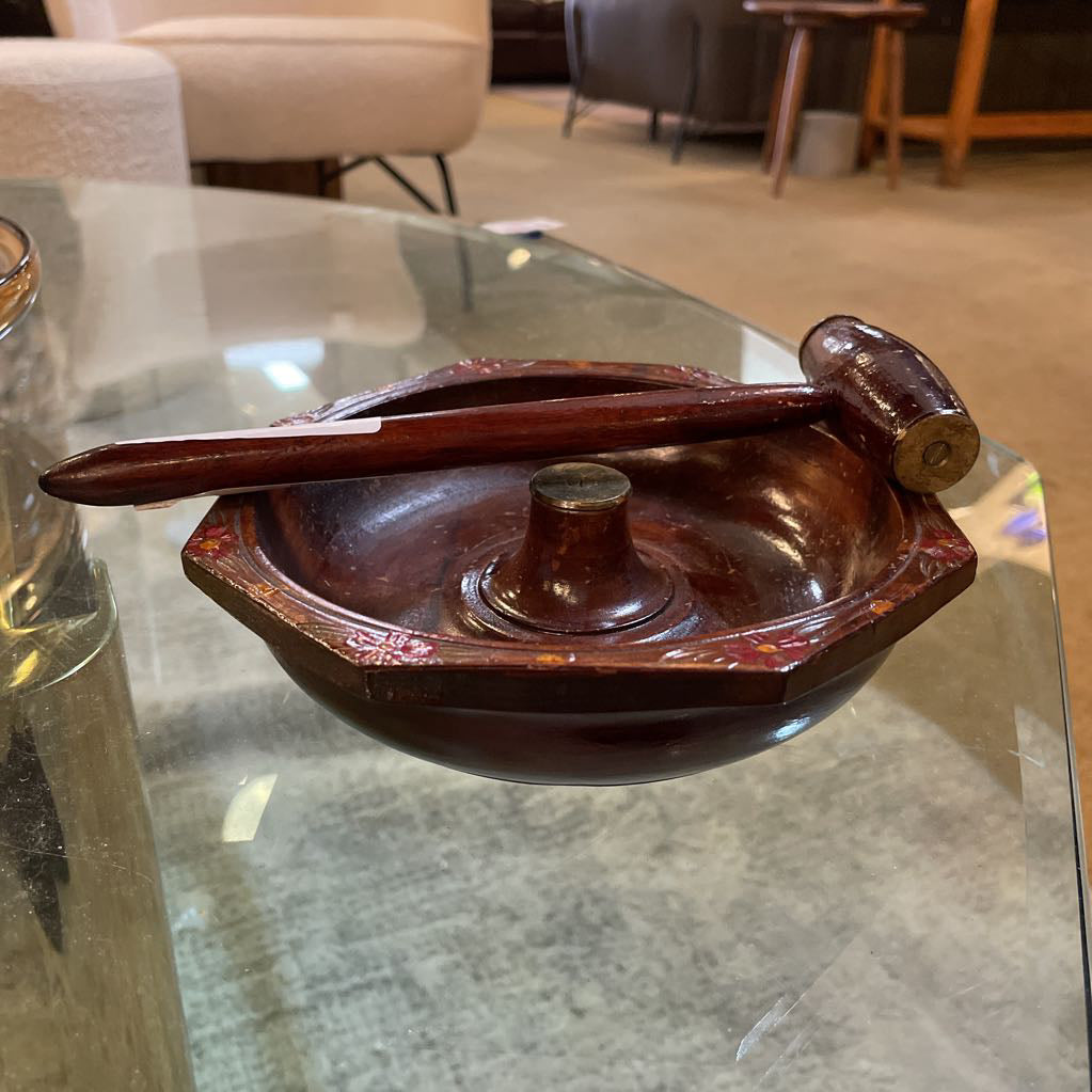 Wooden Nut Bowl with Mallet