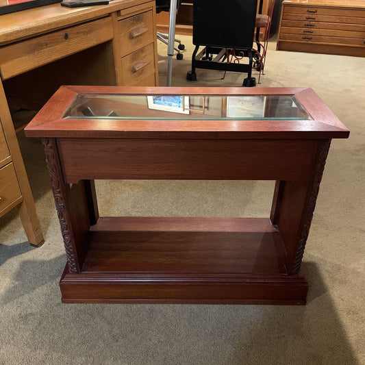 Carved Base Open Unit Glass Top Side Table