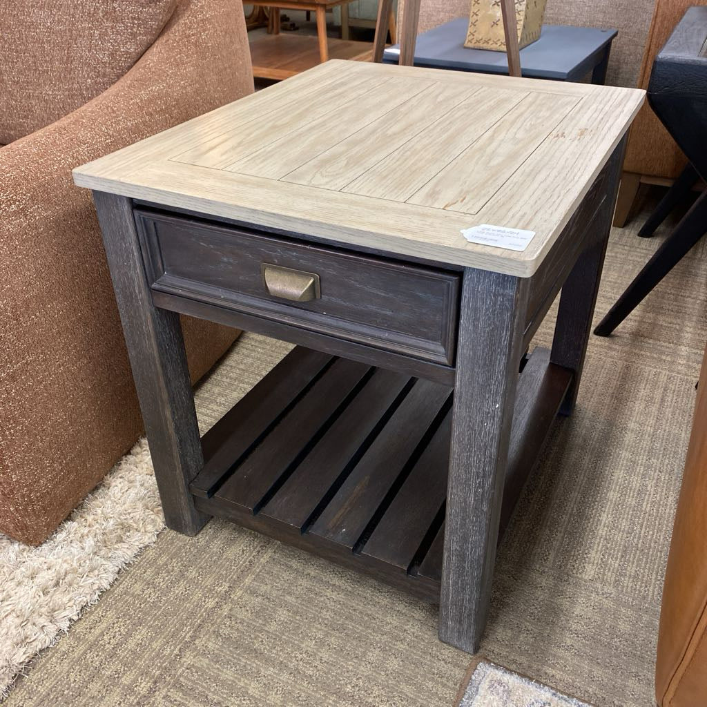 Large Rustic Two Tone Grey Side Table w/Drawer C SIDE TABLES