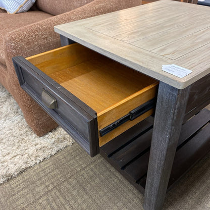 Large Rustic Two Tone Grey Side Table w/Drawer C SIDE TABLES