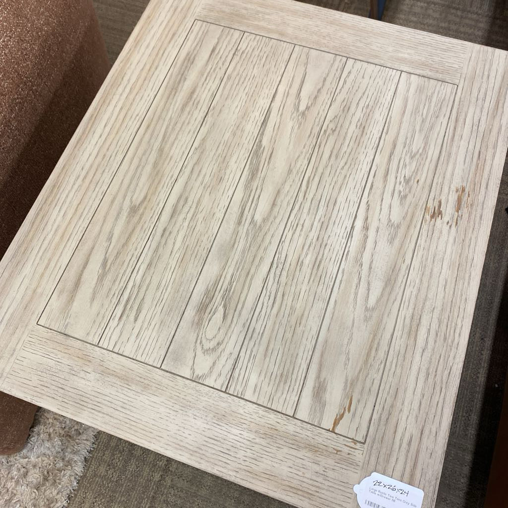 Large Rustic Two Tone Grey Side Table w/Drawer C SIDE TABLES