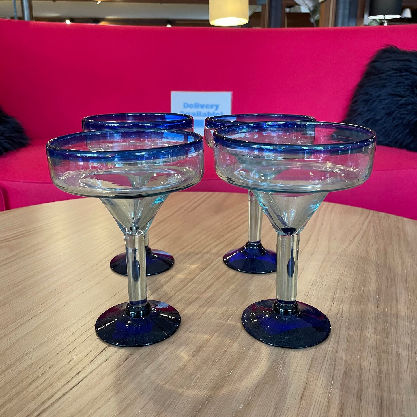 Blue Rim Mexican Margarita Glass SET OF 4