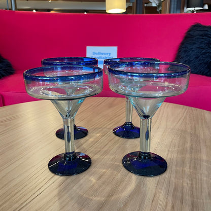 Blue Rim Mexican Margarita Glass SET OF 4