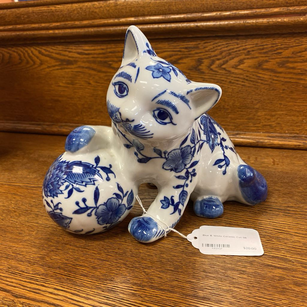 Blue & White Ceramic Cat
