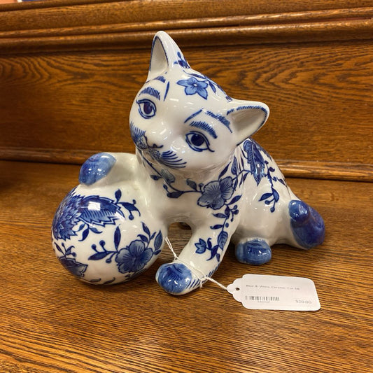 Blue & White Ceramic Cat