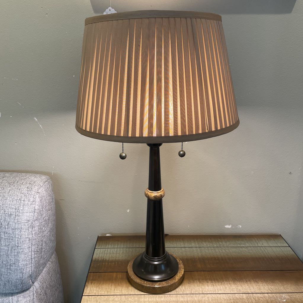 Black & Stone Table Lamp with Pleated Shade