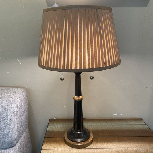 Black & Stone Table Lamp with Pleated Shade