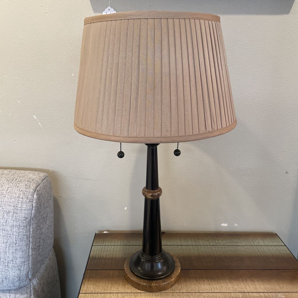 Black & Stone Table Lamp with Pleated Shade
