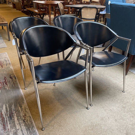 Calligaris Chrome + Black Curved Back Dining Chairs SET of 4 C DINING CHAIRS