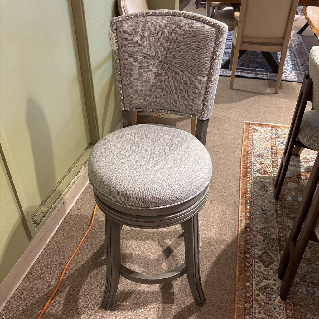 Contemporary Grey Nailhead Swivel Counter Chair