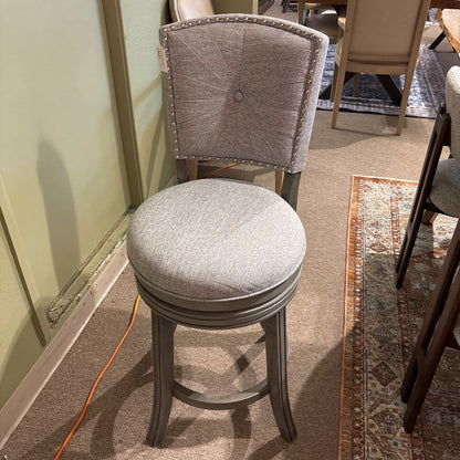 Contemporary Grey Nailhead Swivel Counter Chair