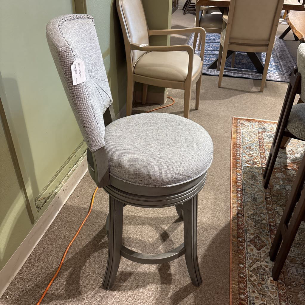 Contemporary Grey Nailhead Swivel Counter Chair