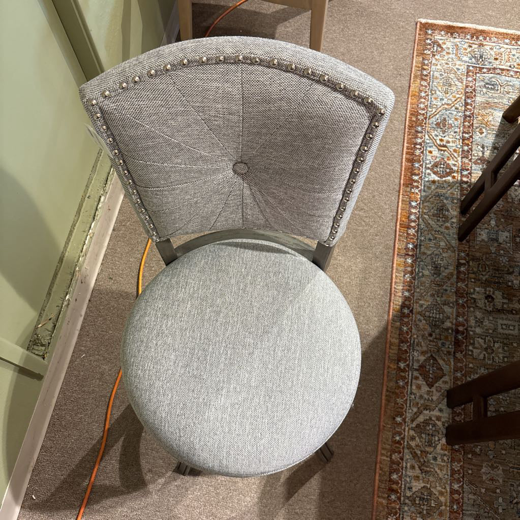 Contemporary Grey Nailhead Swivel Counter Chair