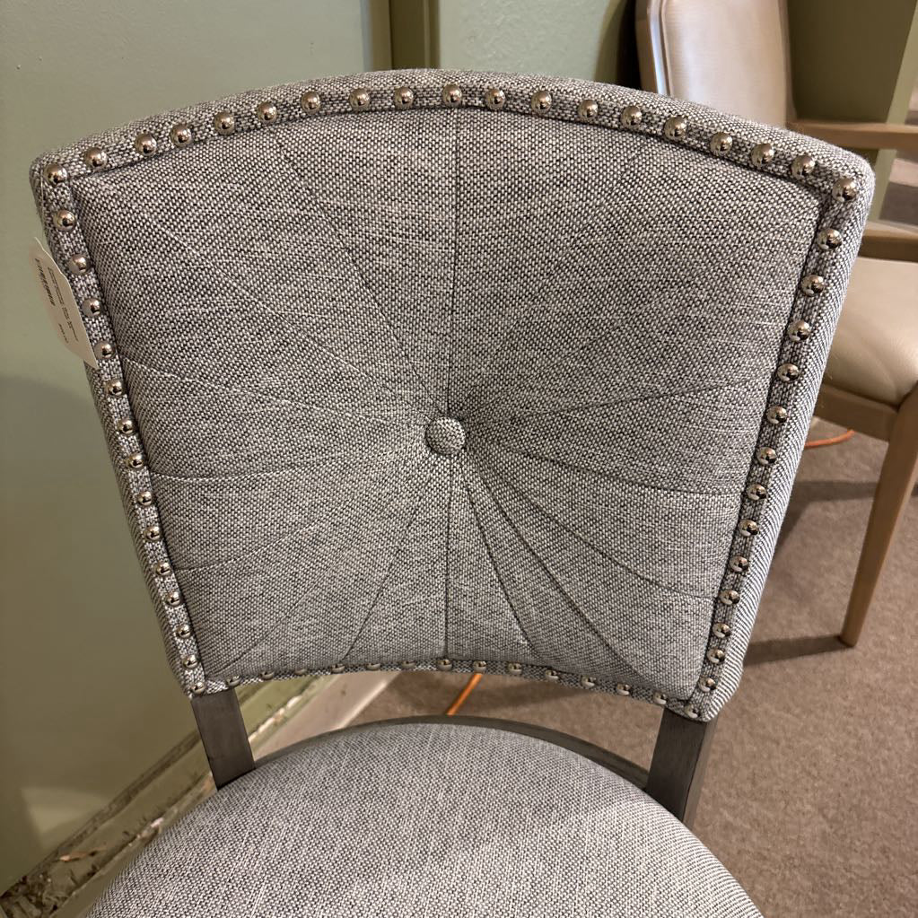 Contemporary Grey Nailhead Swivel Counter Chair