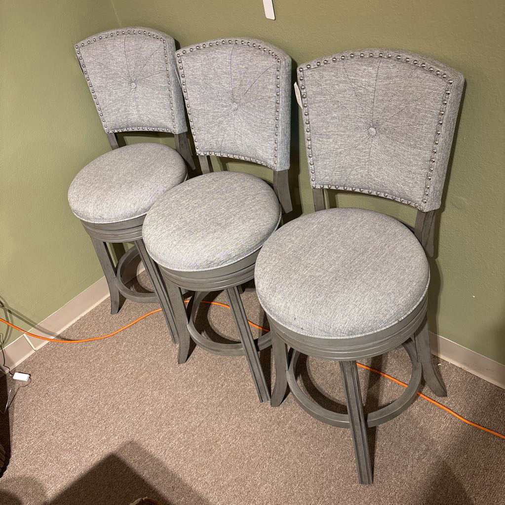 Contemporary Grey Nailhead Swivel Counter Chair