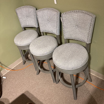 Contemporary Grey Nailhead Swivel Counter Chair