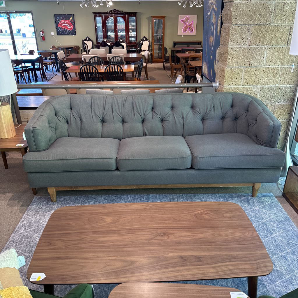 Contemporary Modern Tufted Grey 3 Seat Sofa (AS IS)