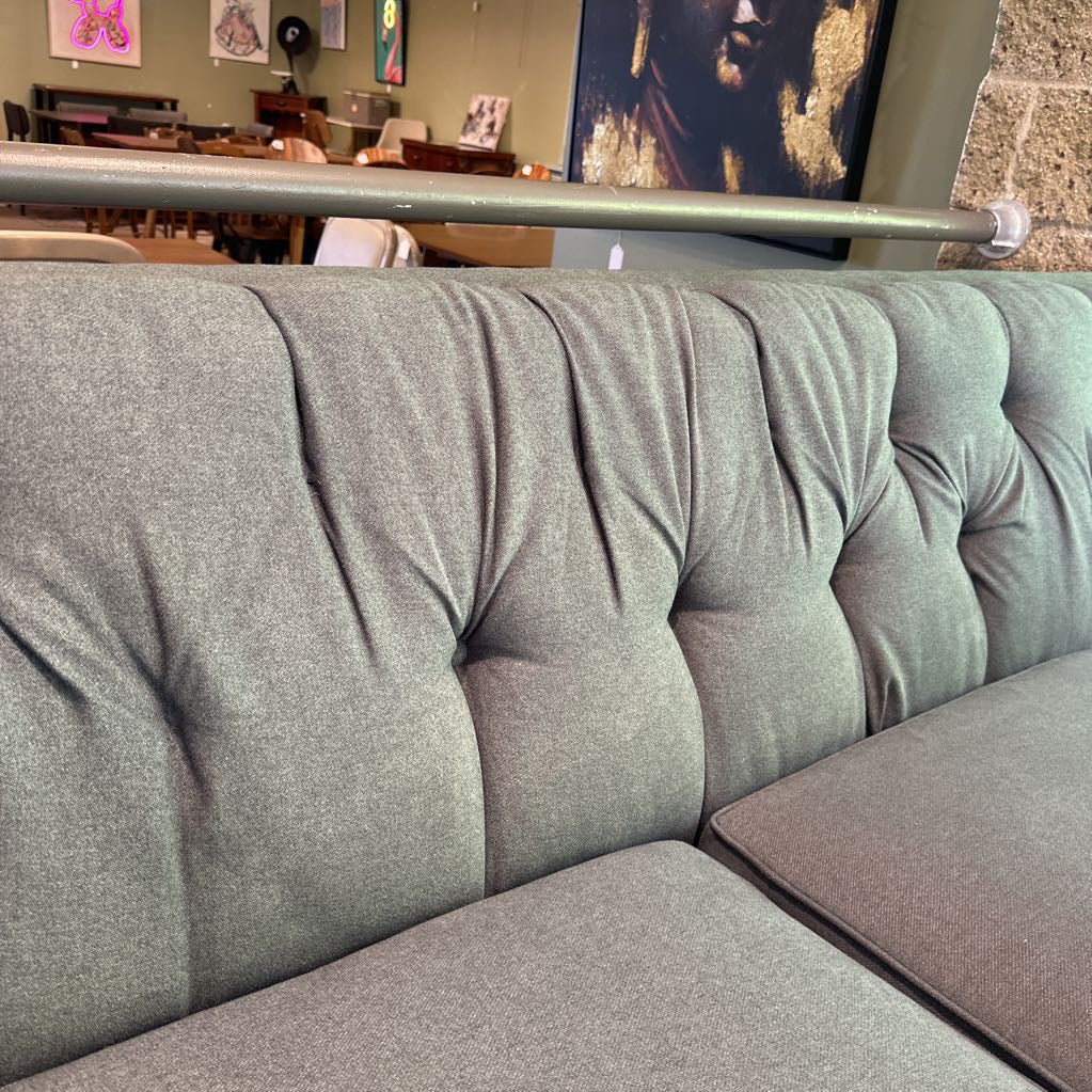 Contemporary Modern Tufted Grey 3 Seat Sofa (AS IS)