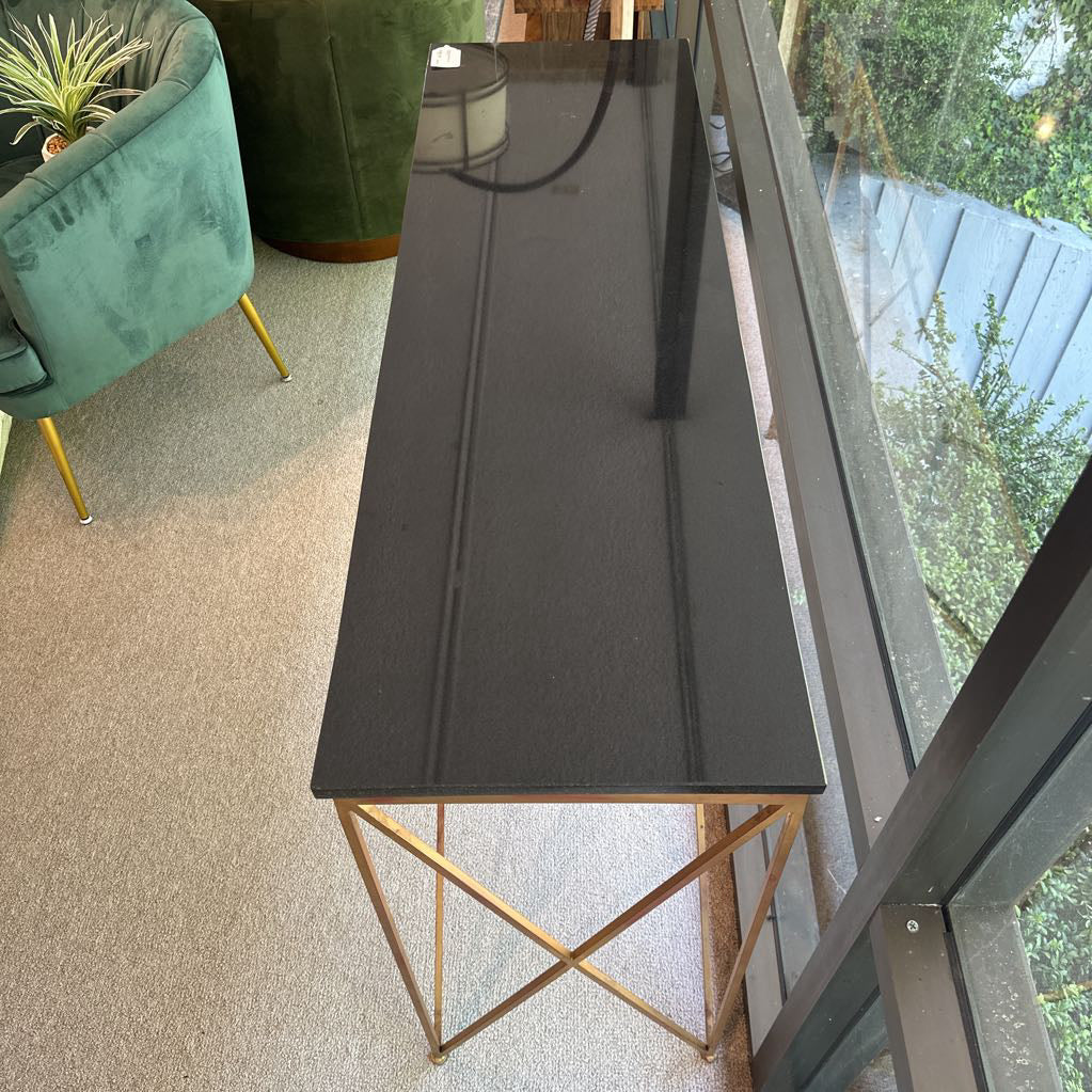 Geometric Base Stone Top Console C CONSOLE TABLES