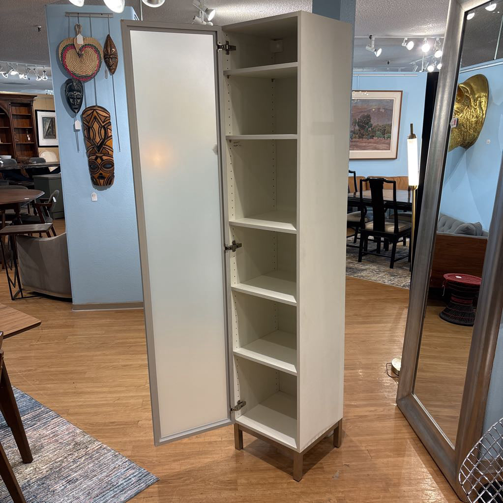 Tall Narrow White & Frosted Glass Door Cabinet