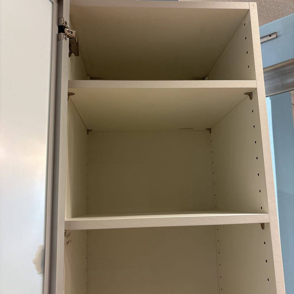 Tall Narrow White & Frosted Glass Door Cabinet