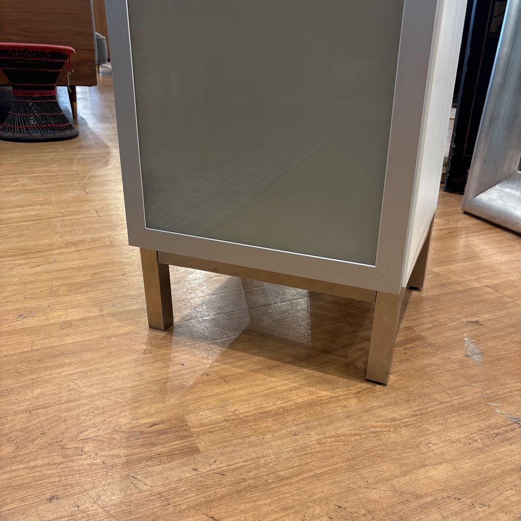 Tall Narrow White & Frosted Glass Door Cabinet