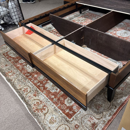 Modern Dark Wood Bed Frame w/Upholstered Headboard