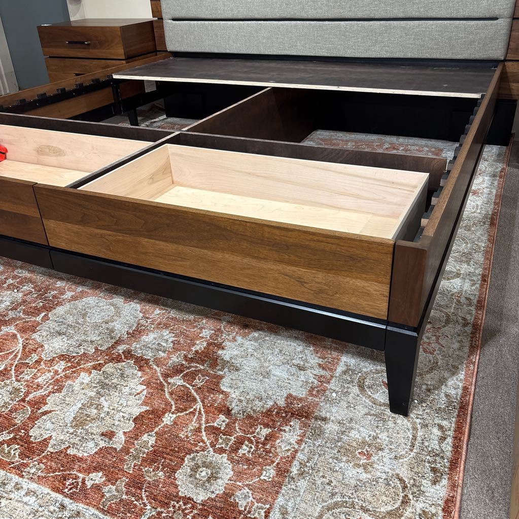 Modern Dark Wood Bed Frame w/Upholstered Headboard