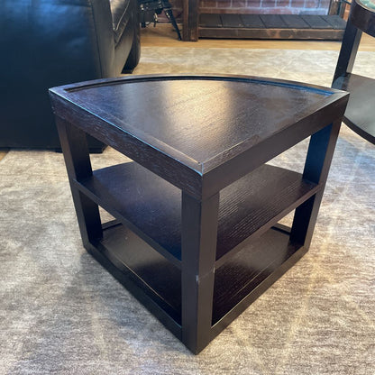 Round Dark Wood Glass Top Coffee Table w/ Removable Side Compartments