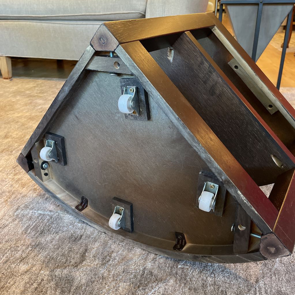 Round Dark Wood Glass Top Coffee Table w/ Removable Side Compartments