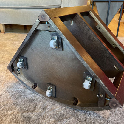 Round Dark Wood Glass Top Coffee Table w/ Removable Side Compartments