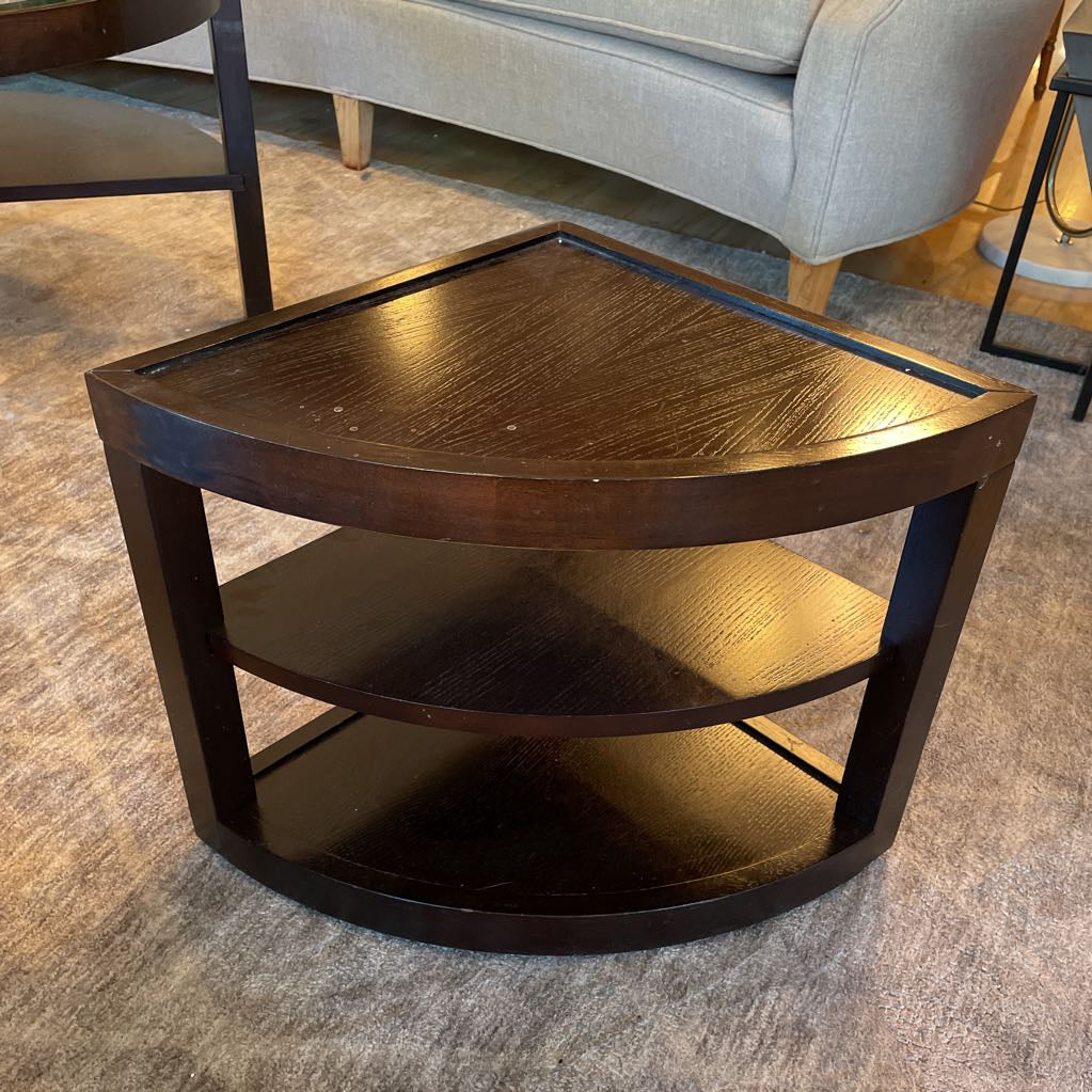 Round Dark Wood Glass Top Coffee Table w/ Removable Side Compartments