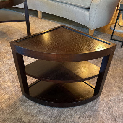 Round Dark Wood Glass Top Coffee Table w/ Removable Side Compartments