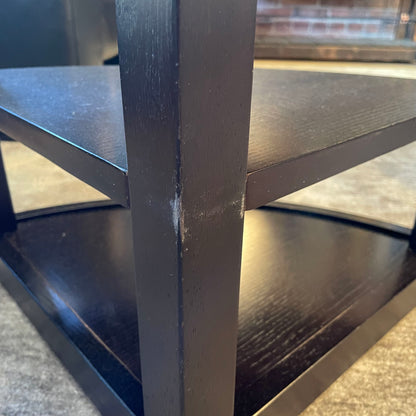 Round Dark Wood Glass Top Coffee Table w/ Removable Side Compartments
