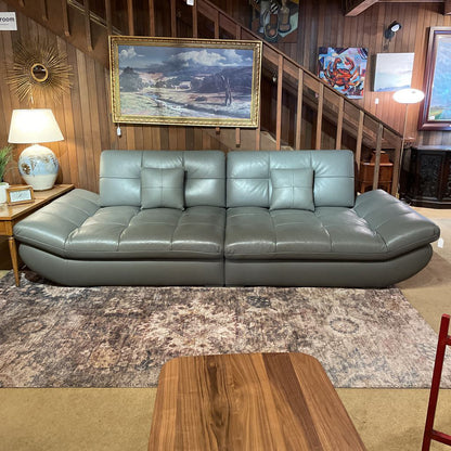 Jakomo Grey Tufted Leather Slanted Arm Sofa