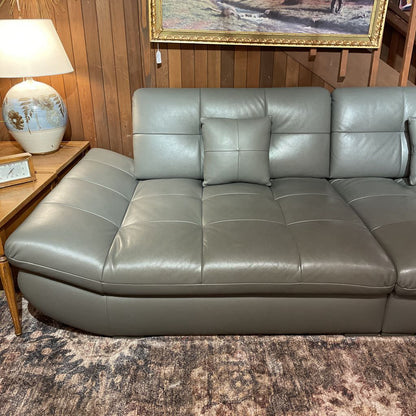 Jakomo Grey Tufted Leather Slanted Arm Sofa